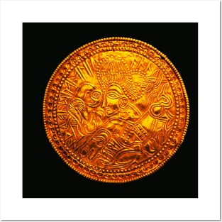 VIKING GOLD COIN WITH KNIGHT ON HORSE AND MAGIC RUNES OF ODIN Posters and Art